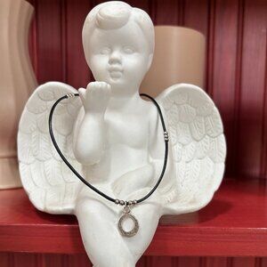 Silpada N1687 Black Cord 16" Necklace Sterling Silver Hammered Circle & Beads